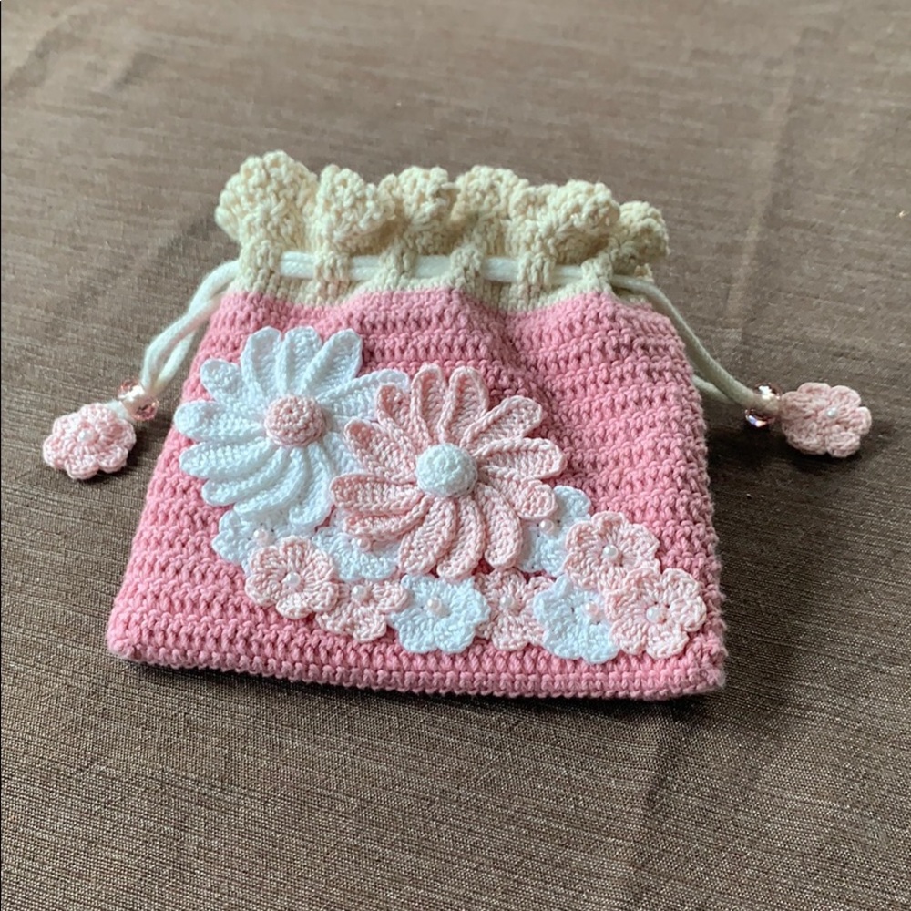Handmade, crocheted, shabby chic purse/wristlet